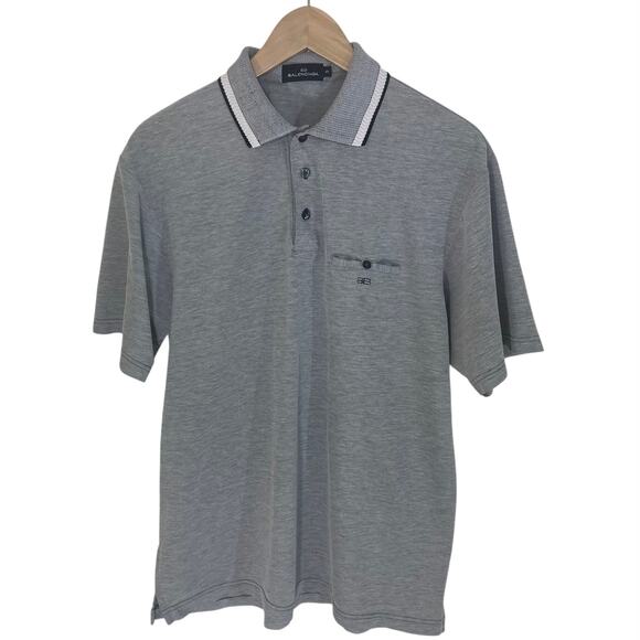 Balenciaga men's X-large polo shirt, gray short sleeve striped knit collar shirt